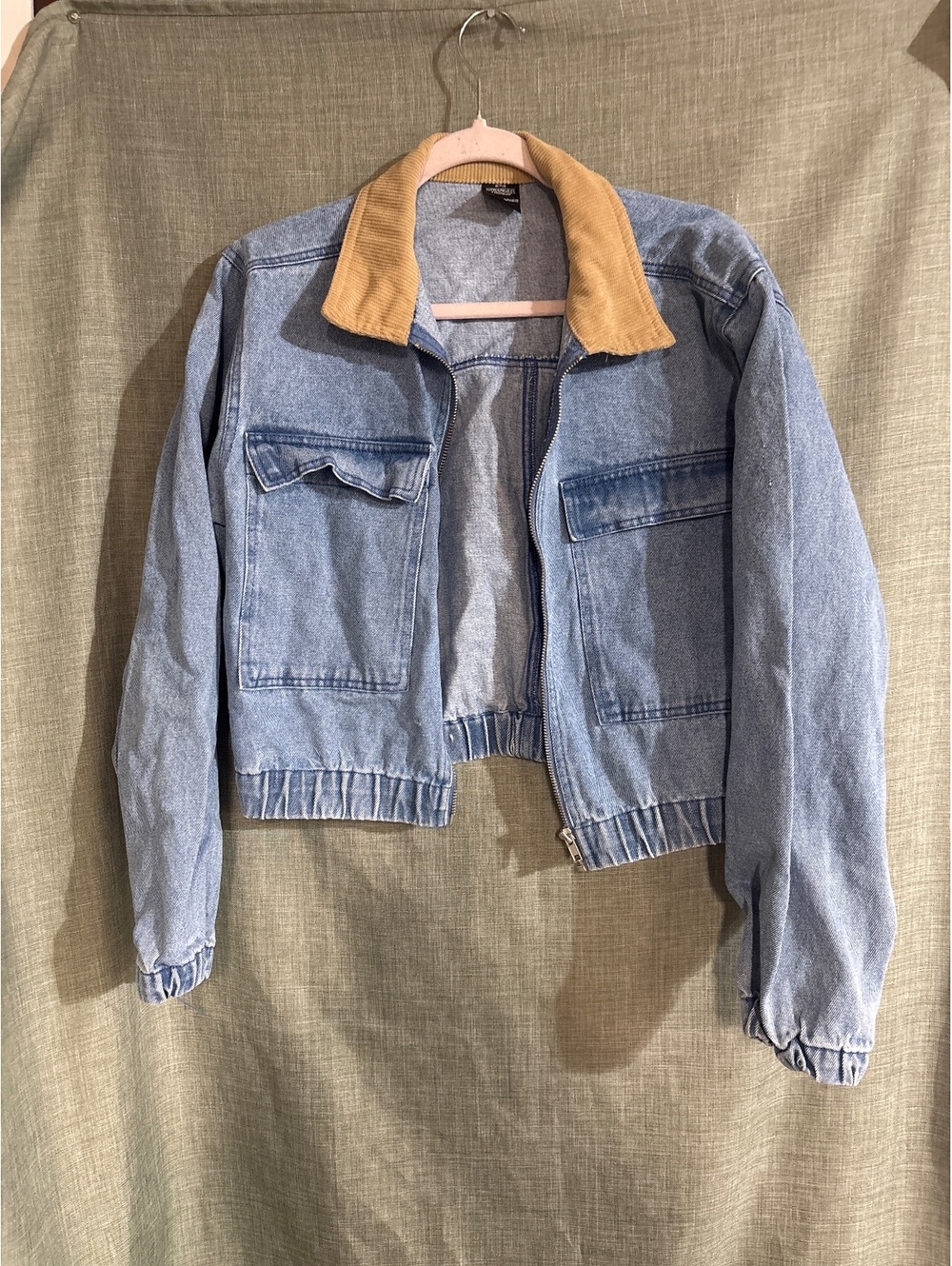 No Boundaries Stranger Things Light Blue Denim Jacket with Tan Collar, Size M